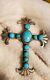 Large Signed Native American Navajo Turquoise & Ss Pin/pendant Tufa Cast Cross