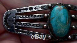 Large Very Old Pawn Navajo Handmade Sterling Silver & Turquoise Stone Brooch Pin