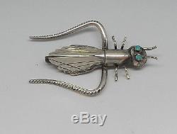 Large Vintage Handmade Native American Silver Inlaid Turquoise Insect Bug Pin B