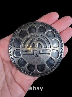 Large Vintage Hopi Overlay Sunface Sterling Silver Pendant/brooch Pin