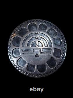 Large Vintage Hopi Overlay Sunface Sterling Silver Pendant/brooch Pin
