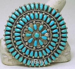 Large Vintage NAVAJO Sterling Silver & PETIT POINT Turquoise Pin Pendant