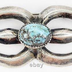 Large Vintage Native American Sterling Silver 925 Sand Cast Turquoise Brooch Pin