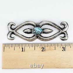 Large Vintage Native American Sterling Silver 925 Sand Cast Turquoise Brooch Pin