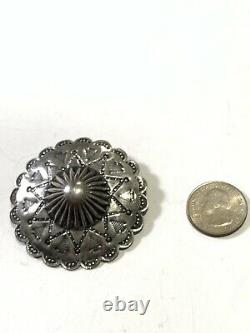 Large Vintage Native American Sterling Silver Raised HOGAN Concho Brooch Pin