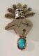 Large Vintage Native American Sterling Silver Turquoise Pin Pendant Signed