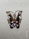 Large Vintage Native American Zuni Sterling Silver Inlaid Gemstone Butterfly Pin