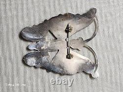 Large Vintage Native American Zuni Sterling Silver Inlaid Gemstone Butterfly Pin