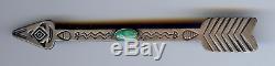 Large Vintage Navajo Indian Curved Silver Turquoise Arrow Pin Brooch With Snake