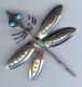 Large Vintage Navajo Indian Silver Turquoise Dragonfly Pin Brooch