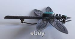 Large Vintage Navajo Indian Silver Turquoise Dragonfly Pin Brooch