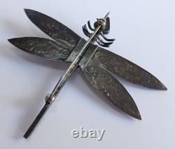 Large Vintage Navajo Indian Silver Turquoise Dragonfly Pin Brooch