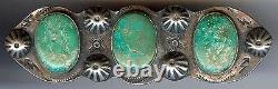 Large Vintage Navajo Indian Silver & Turquoise Pin Brooch