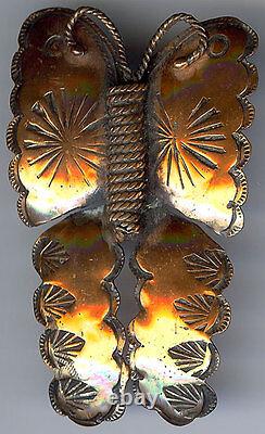 Large Vintage Navajo Indian Stampwork Copper Dimensional Butterfly Pin Brooch