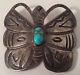 Large Vintage Navajo Indian Turquoise Stampwork Sterling Silver Butterfly Pin