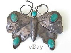 Large Vintage Navajo Silver and Turquoise Butterfly Pin