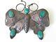Large Vintage Navajo Silver And Turquoise Butterfly Pin