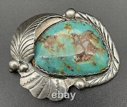 Large Vintage Navajo Sterling Silver Turquoise Pin / Brooch / Pendant Marked R