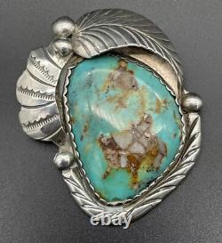 Large Vintage Navajo Sterling Silver Turquoise Pin / Brooch / Pendant Marked R