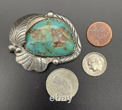 Large Vintage Navajo Sterling Silver Turquoise Pin / Brooch / Pendant Marked R