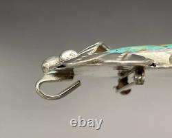 Large Vintage Navajo Sterling Silver Turquoise Pin / Brooch / Pendant Marked R