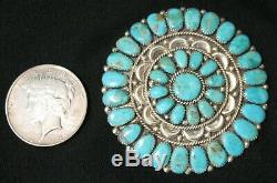 Large Vintage Sterling & Old Turquoise Pin, Pendant, Signed JW Judy Wallace Zuni
