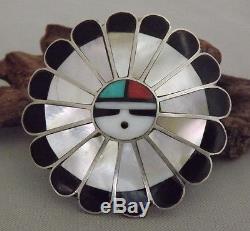 Large Vintage ZUNI Sterling Silver Multi-Stone SUNFACE with GOD'S EYE Pin / Brooch