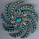 Large Vintage Zuni Indian Silver Carved Turquoise Swirl Galaxy Pin Brooch