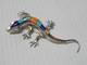 Large Vintage Zuni Indian Sterling Silver Multi Stone Inlay Lizard Pin / Pendant