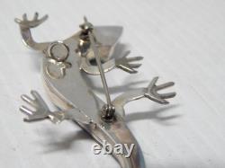 Large Vintage Zuni Indian Sterling Silver Multi Stone Inlay Lizard Pin / Pendant