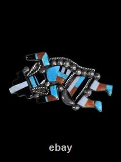 Large Vintage Zuni Multi-inlay Rainbow Man Dancer Sterling Silver Brooch Pin