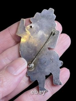 Large Vintage Zuni Multi-inlay Rainbow Man Dancer Sterling Silver Brooch Pin