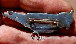 Large Vintage Zuni Sterling Silver Lapis & Malachite Stone Inlay BIRD Brooch Pin