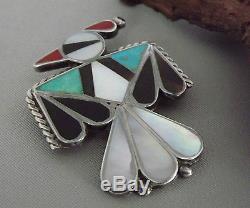 Large Vintage Zuni THUNDERBIRD Pin / Brooch Sterling Silver Multi-Color Inlay