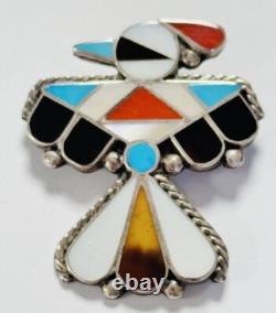 Large Vtg Native American Zuni Turquoise Thunderbird Brooch Pin. #6664