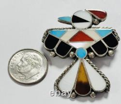 Large Vtg Native American Zuni Turquoise Thunderbird Brooch Pin. #6664