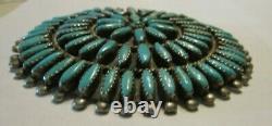 Large Vtg Zuni Signed Sterling Silver Petit Point Turquoise Pendant Pin/brooch