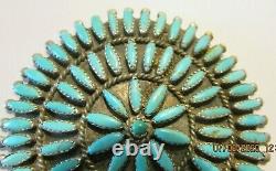 Large Vtg Zuni Signed Sterling Silver Petit Point Turquoise Pendant Pin/brooch