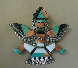 Large Zuni Sterling 925 Knifewing Dancer Multi-gemstone Inlay Pin