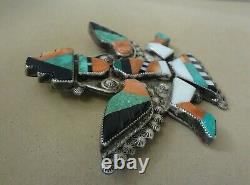 Large Zuni Sterling 925 Knifewing Dancer Multi-gemstone Inlay Pin