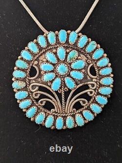 Larry Moses Begay LMB Navajo Sterling Silver Turquoise Pendant Pin Cluster Flowe