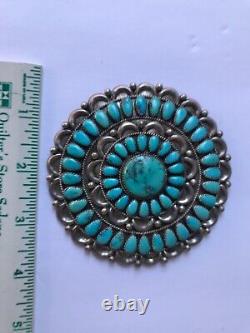 Larry Moses Begay, Vintage Navajo, Large Sterling Turquoise Pin NATIVE AMERICA