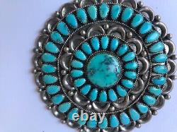 Larry Moses Begay, Vintage Navajo, Large Sterling Turquoise Pin NATIVE AMERICA