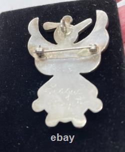 Leagus Ahiyite Zuni Thunderbird Silver Pendant Pin Onyx Turquoise Coral Signed