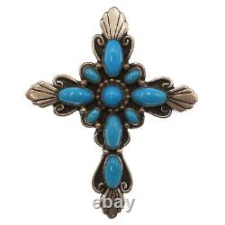 Lee Charley Native American Sterling Silver Pin/Pendant Cross with Turquoise