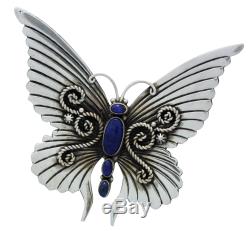 Lee Charley, Pin, Pendant, Butterfly, Lapis, Silver, Navajo Handmade, 2.75 in