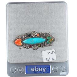 Leland Yazzie Navajo sterling silver turquoise spiny oyster hearts pin/brooch Leland Yazzie Navajo sterling silver turquoise spiny oyster hearts pin/brooch