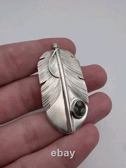 Lena Platero Native American Sterling Silver 925 Feather & Turquoise Pin Brooch