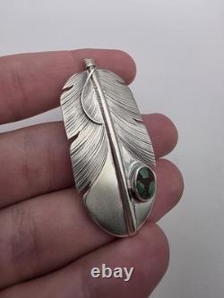 Lena Platero Native American Sterling Silver 925 Feather & Turquoise Pin Brooch