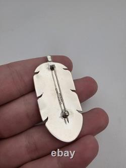 Lena Platero Native American Sterling Silver 925 Feather & Turquoise Pin Brooch